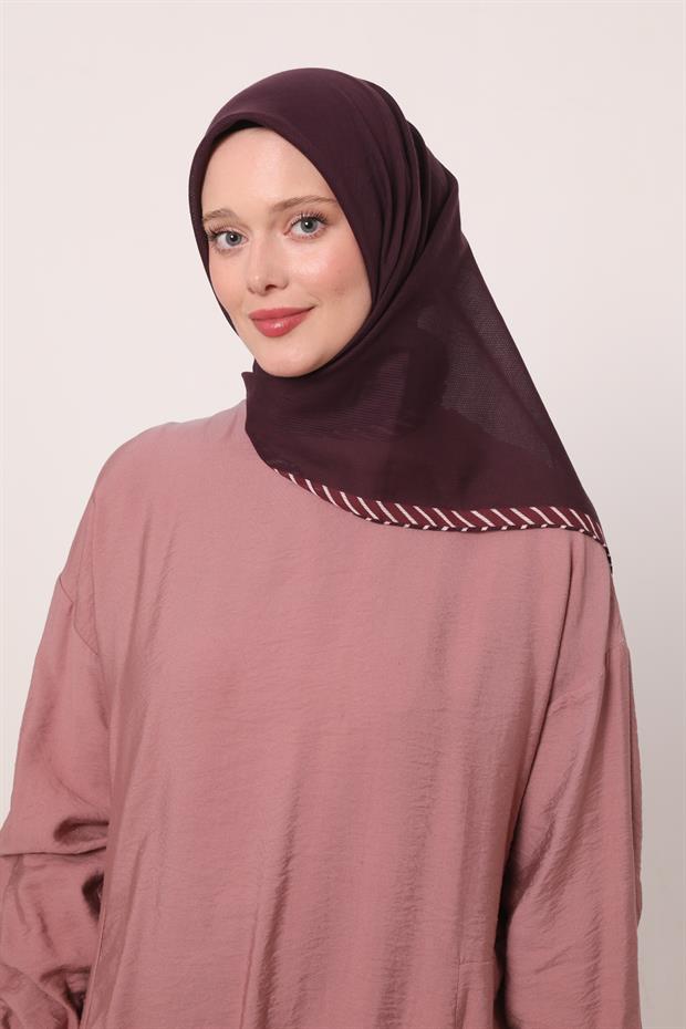 Mor Çizgili Pamuk Eşarp