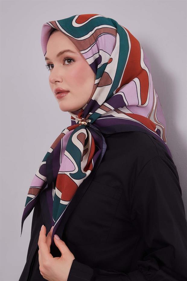 Mor Dalgalı Aura Eşarp