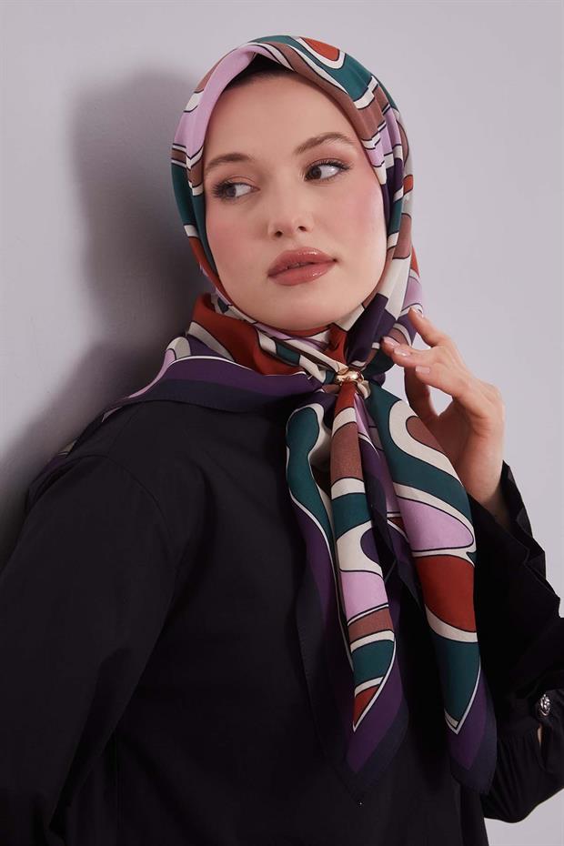 Mor Dalgalı Aura Eşarp