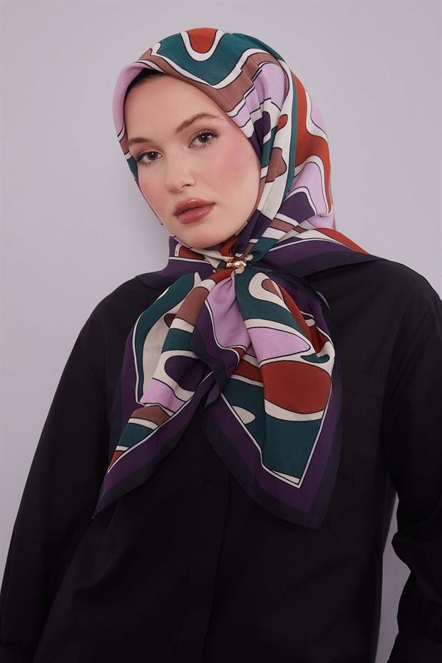 Mor Dalgalı Aura Eşarp