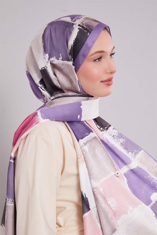 Mor Dama Desen Twill Şal