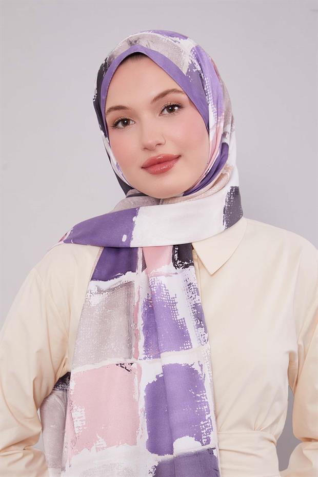 Mor Dama Desen Twill Şal