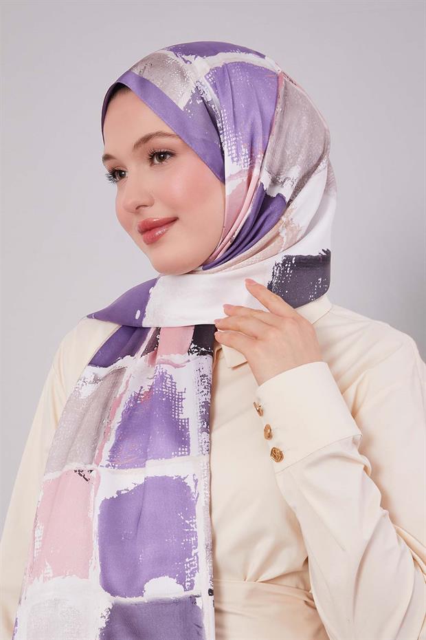 Mor Dama Desen Twill Şal