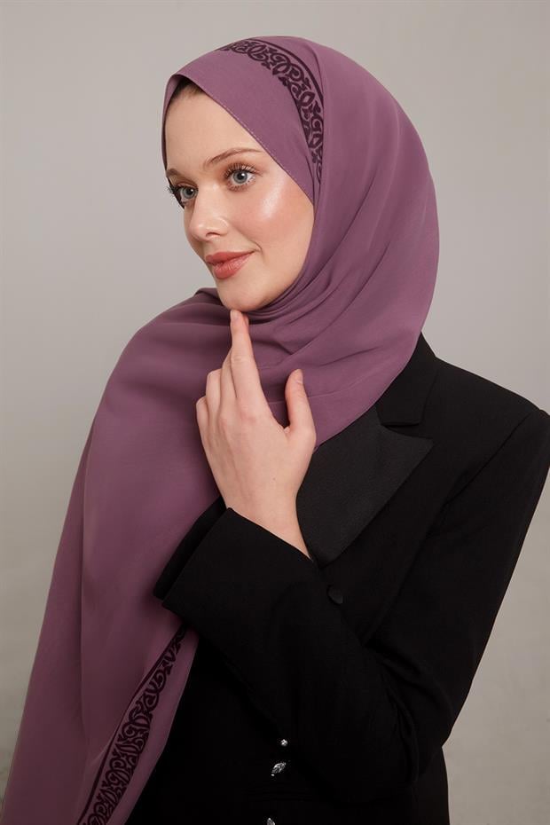 Mor Desenli Medine İpeği Şal