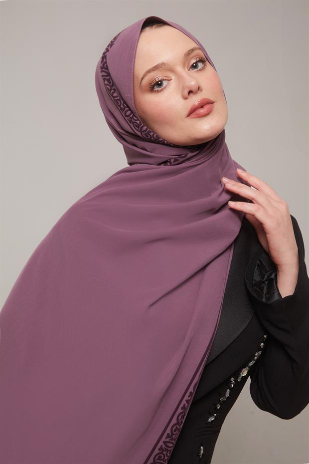 Mor Desenli Medine İpeği Şal