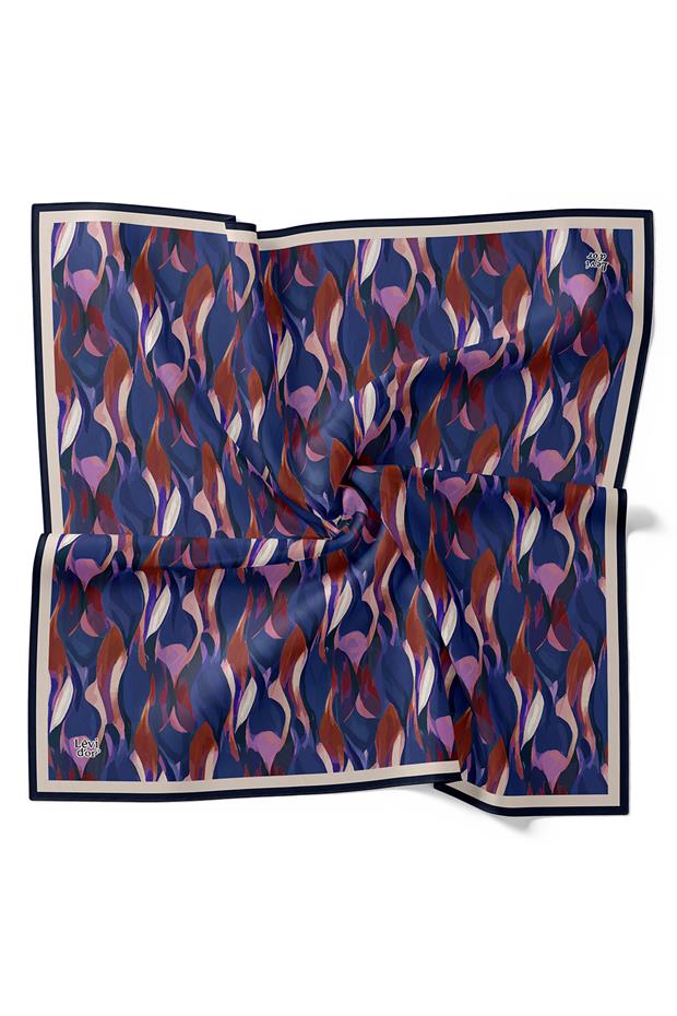 Mor Ebruli Desen Twill İpek Eşarp