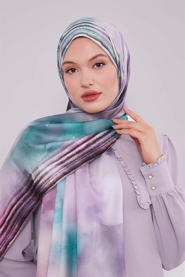 Mor Ebruli Desen Twill Şal