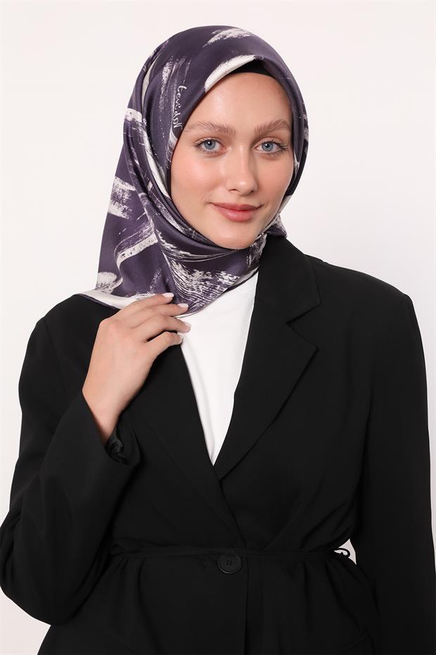Mor Fırça İzi Desen Twill İpek Eşarp