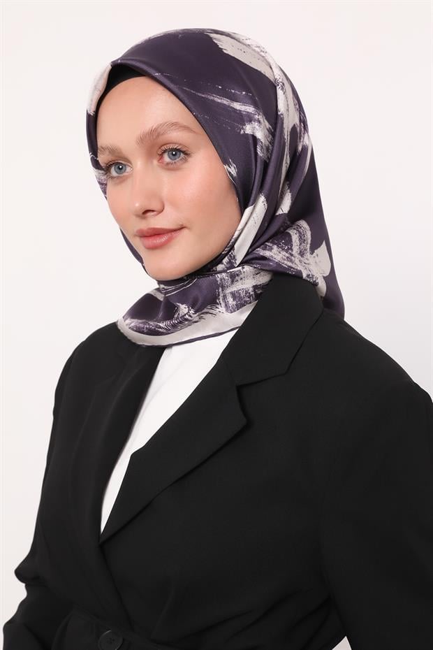 Mor Fırça İzi Desen Twill İpek Eşarp
