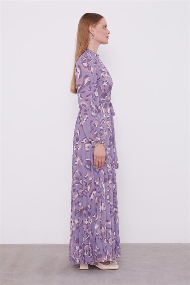 Mor Fırfır Kol Detaylı Elbise