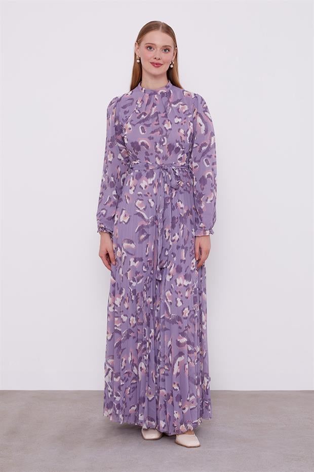 Mor Fırfır Kol Detaylı Elbise