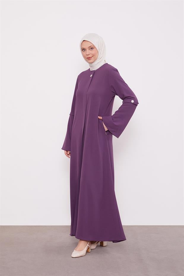 Mor Geniş Kol Detaylı Ferace