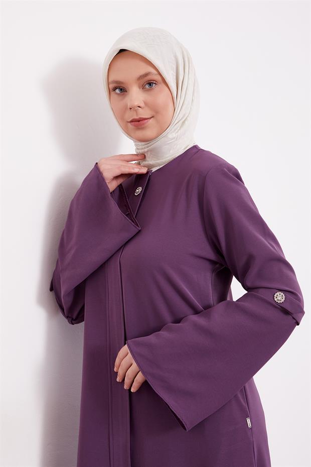 Mor Geniş Kol Detaylı Ferace