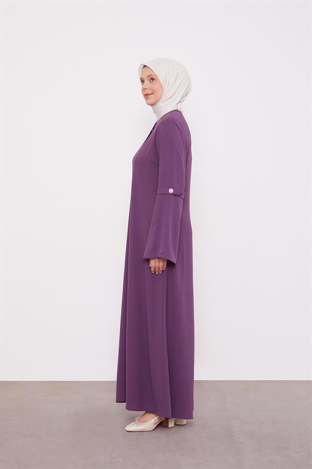 Mor Geniş Kol Detaylı Ferace