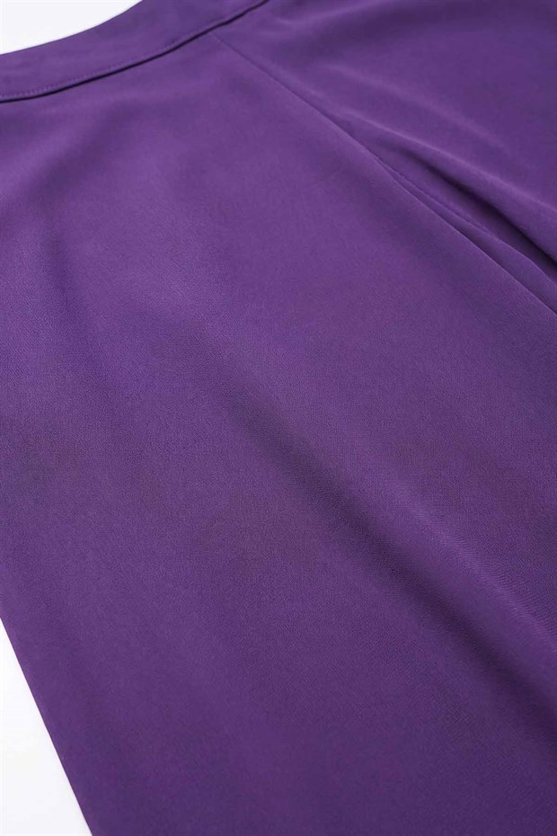 Mor Geniş Paçalı Şifon Pantolon