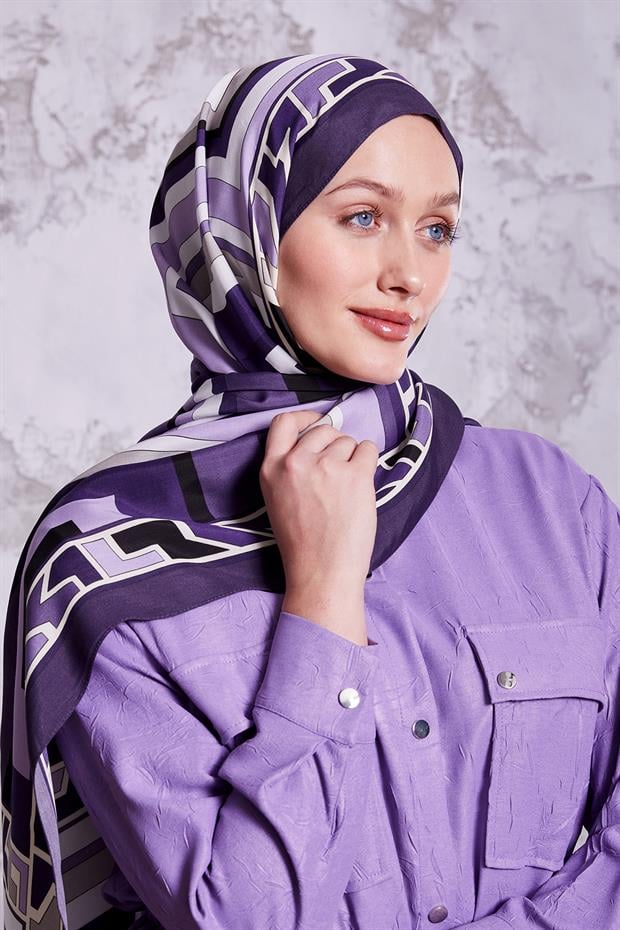Mor Geometrik Desen Royal Şal