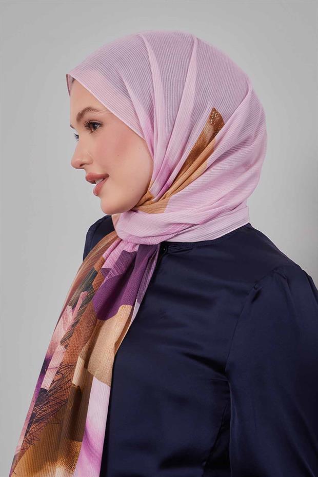 Mor Karışık Çiçek Desen Pamuk Şal