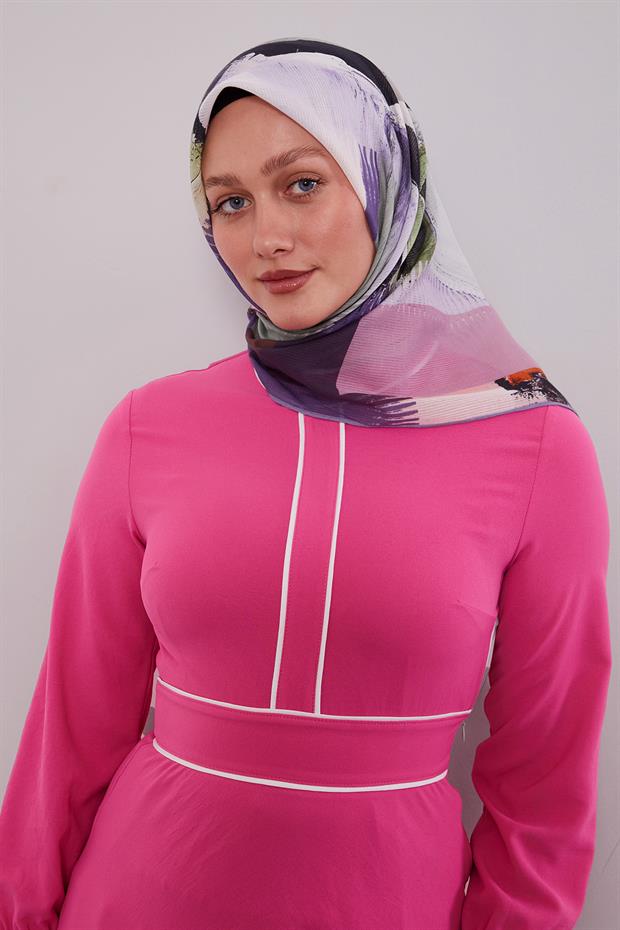 Mor Karışık Desen Pamuk Eşarp