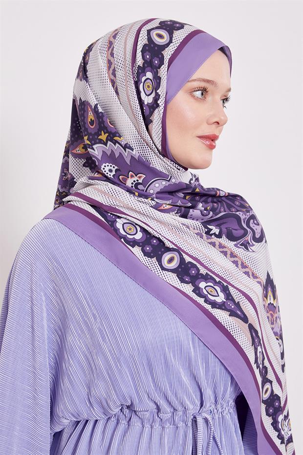 Mor Kenar Benek Desen Hint İpeği Şal