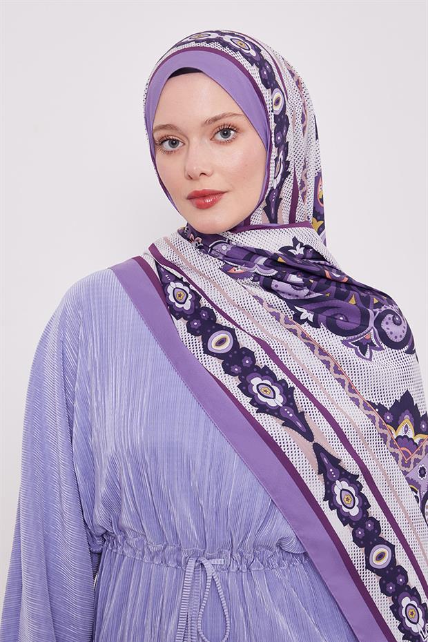 Mor Kenar Benek Desen Hint İpeği Şal