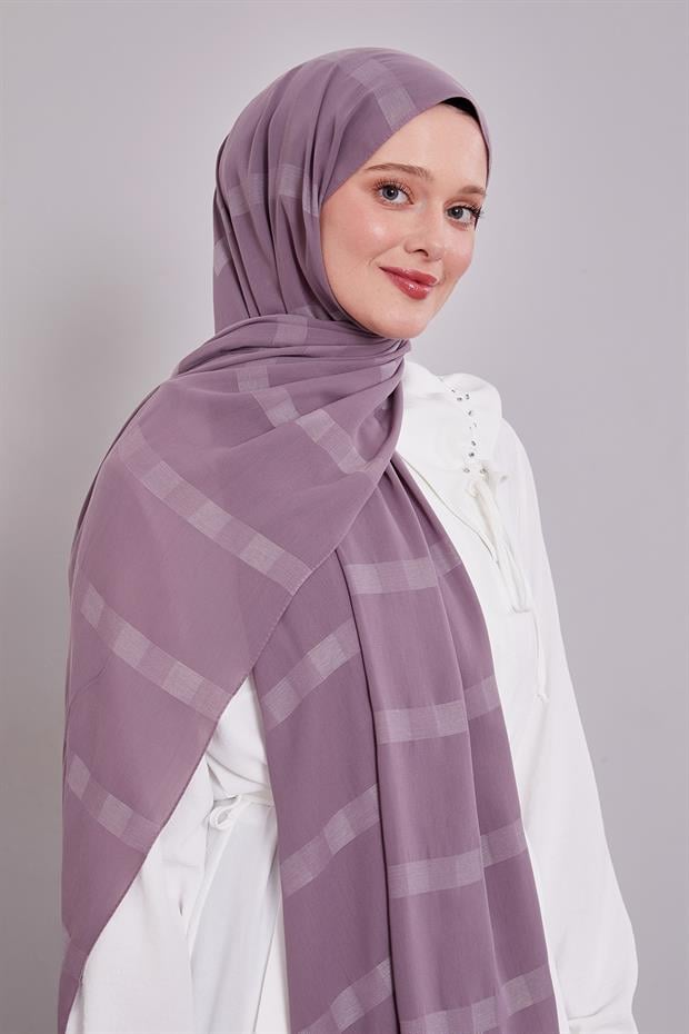 Mor Kendinden Çizgili Dream Şal