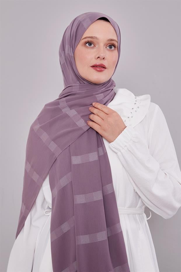 Mor Kendinden Çizgili Dream Şal