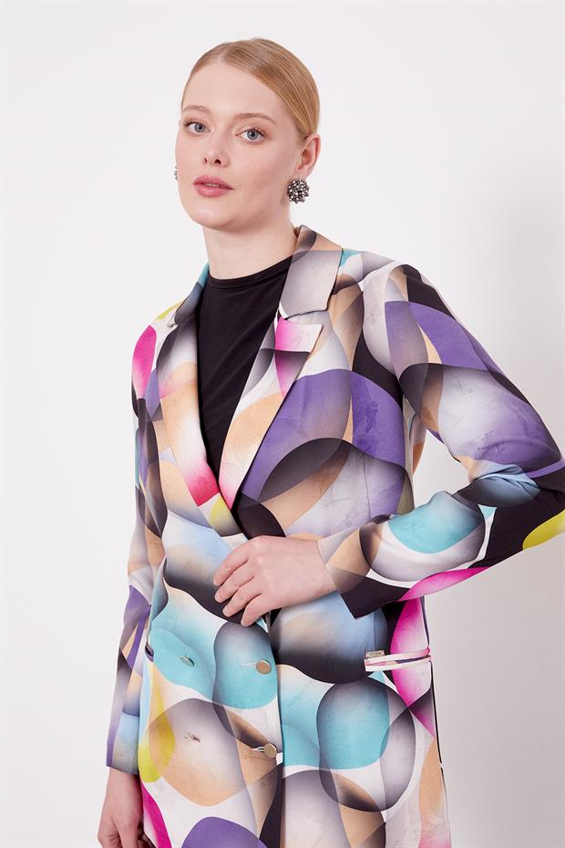 Mor Kruvaze Desenli Ceket