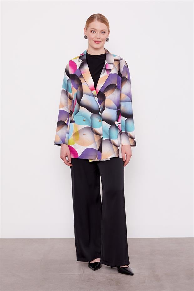 Mor Kruvaze Desenli Ceket