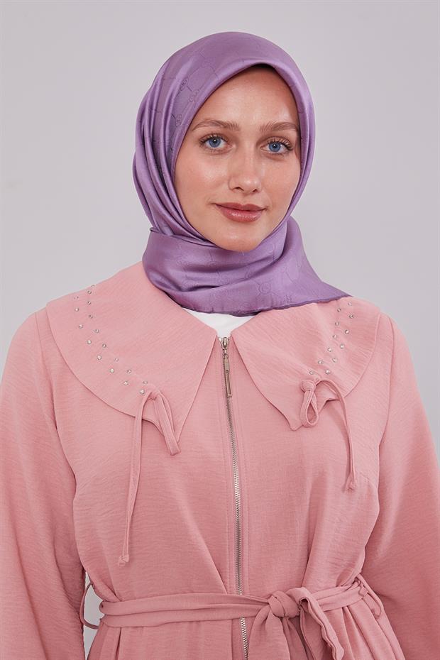 Mor L Desen Monogram İpek Eşarp
