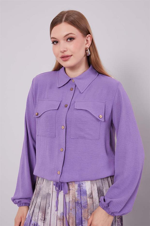 MOR-LİLA Bel Büzgülü Etek Takım