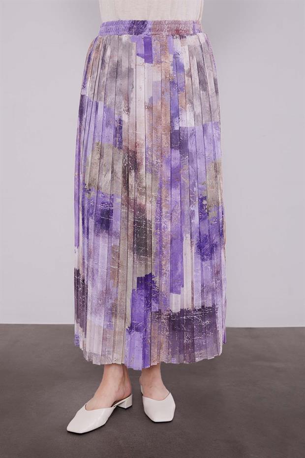 MOR-LİLA Bel Büzgülü Etek Takım