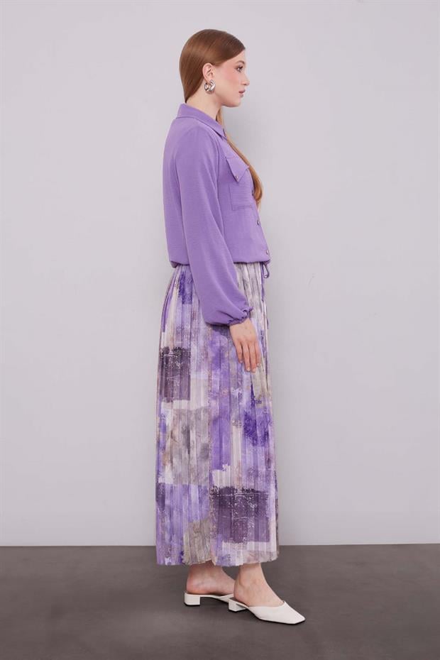 MOR-LİLA Bel Büzgülü Etek Takım