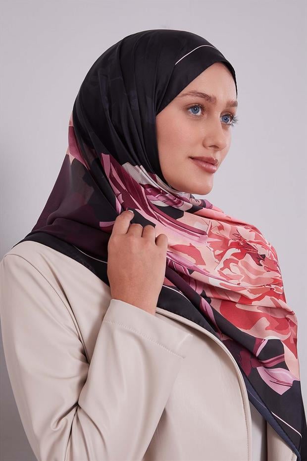 Mor Lotus Desen Hint İpeği Şal