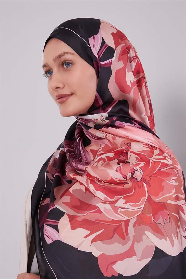 Mor Lotus Desen Hint İpeği Şal