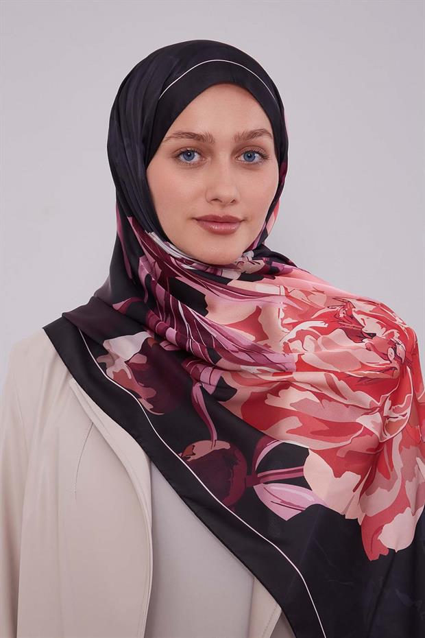 Mor Lotus Desen Hint İpeği Şal