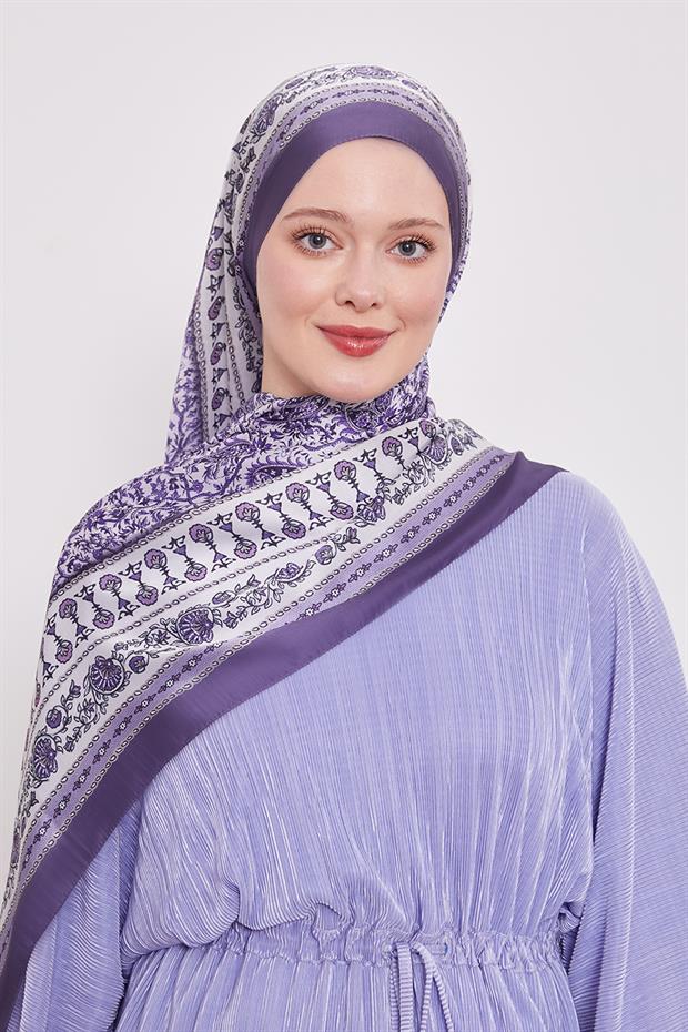 Mor Mini Çiçek Hint İpeği Şal