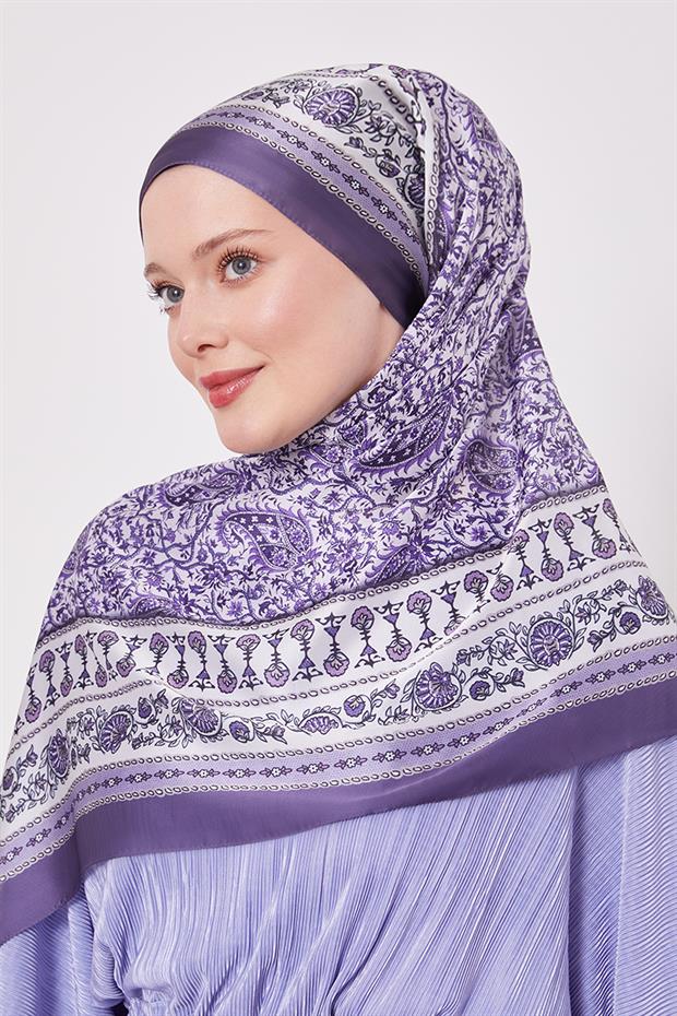 Mor Mini Çiçek Hint İpeği Şal