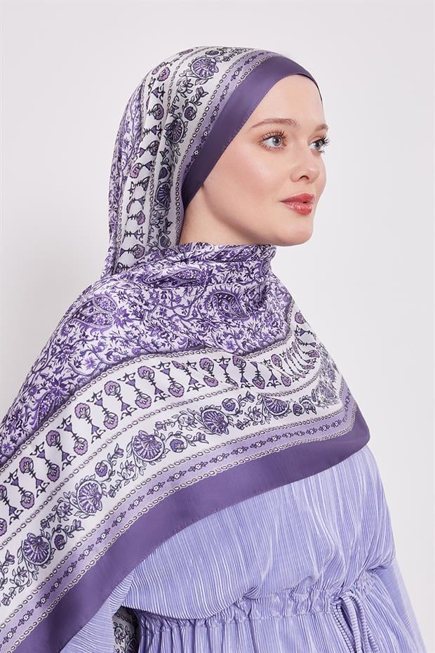 Mor Mini Çiçek Hint İpeği Şal