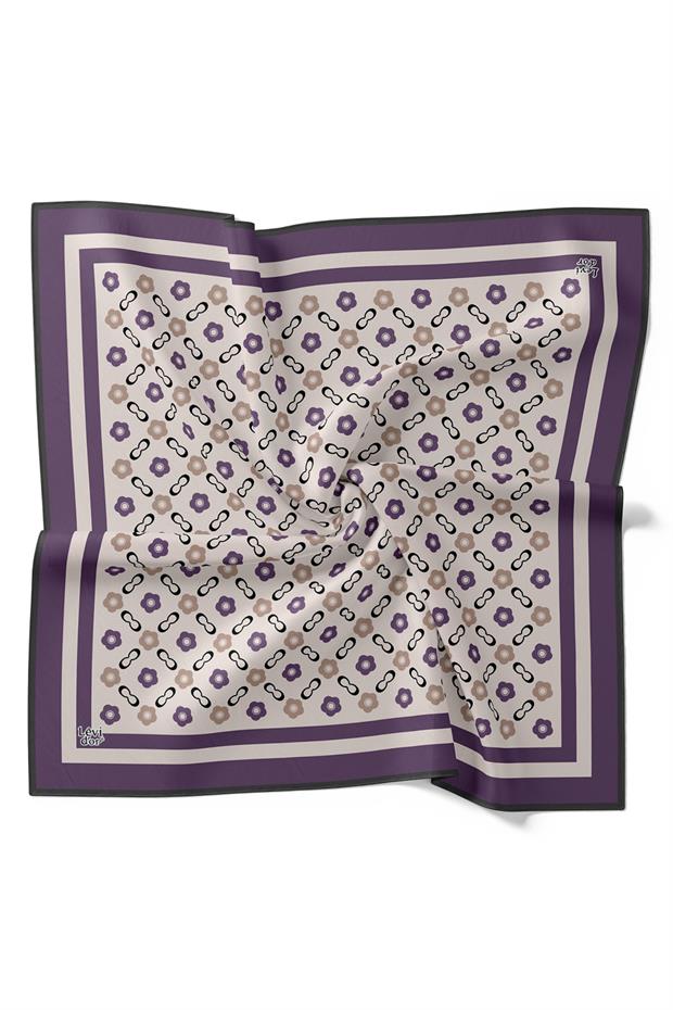 Mor Papatya Desen Twill İpek Eşarp