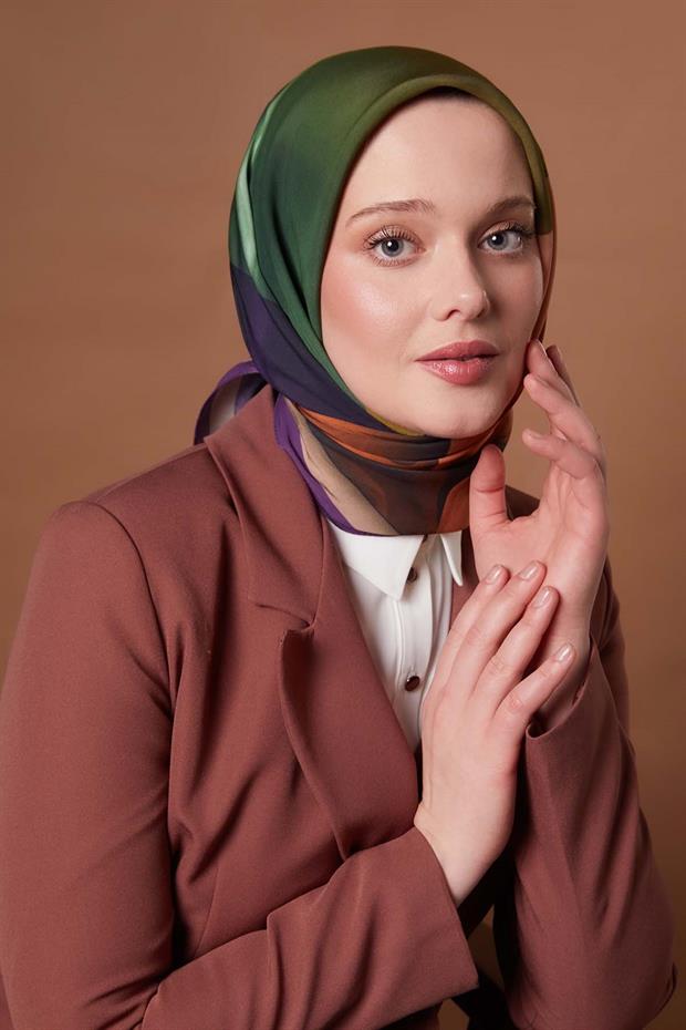 Mor Parçalı Desen Aura Eşarp