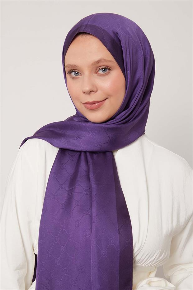 Mor Petek Desen Monogram İpek Şal