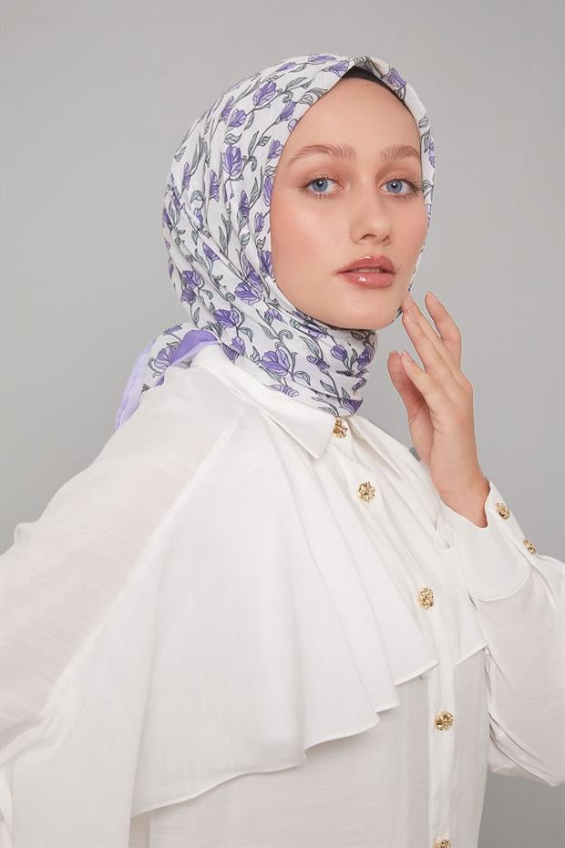 Mor Sarmaşık Desen Soft Eşarp