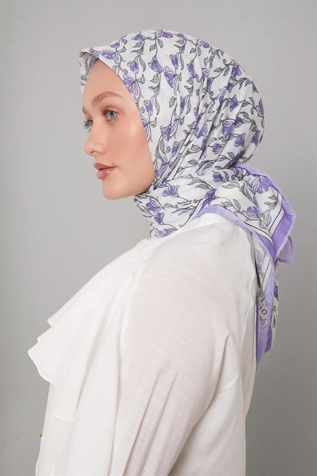 Mor Sarmaşık Desen Soft Eşarp