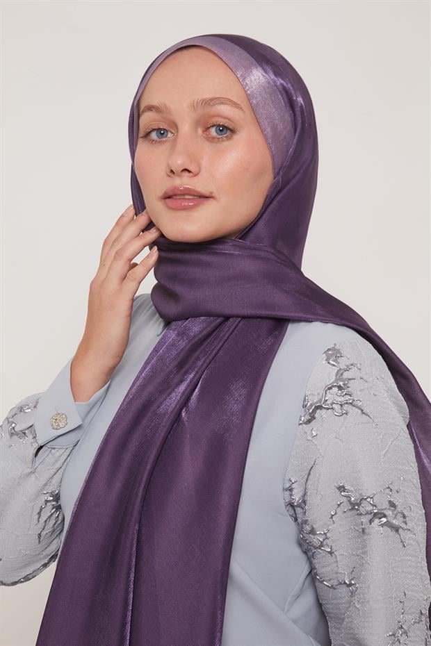 Mor Şerit Desen Kehribar Şal