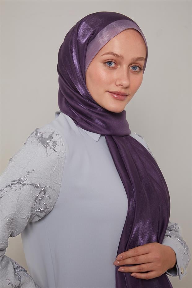Mor Şerit Desen Kehribar Şal