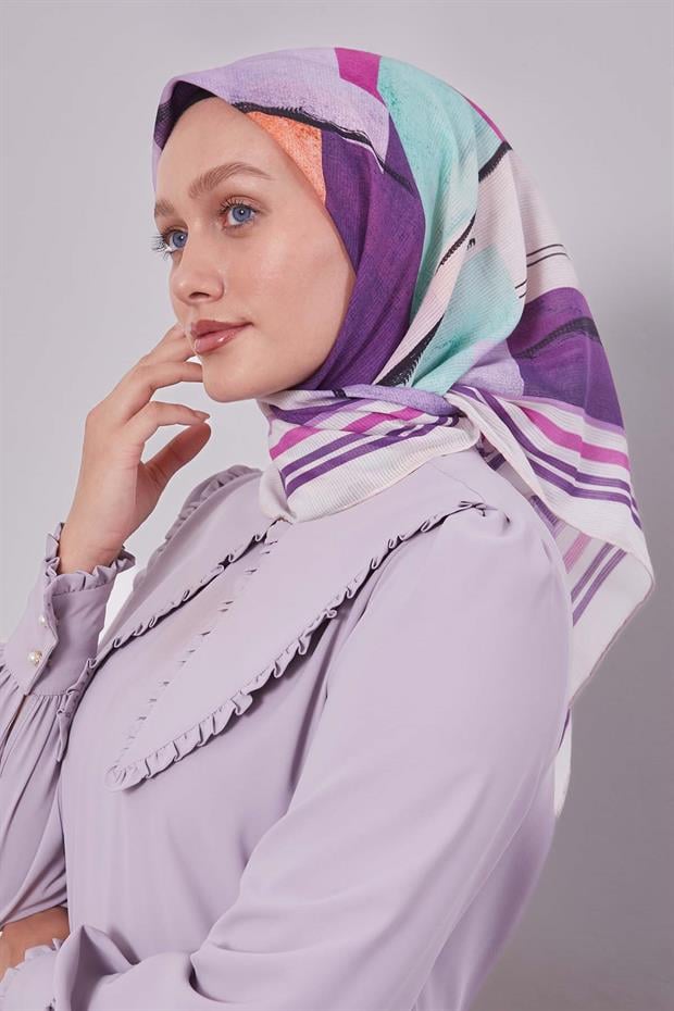 Mor Soyut Desen Pamuk Eşarp