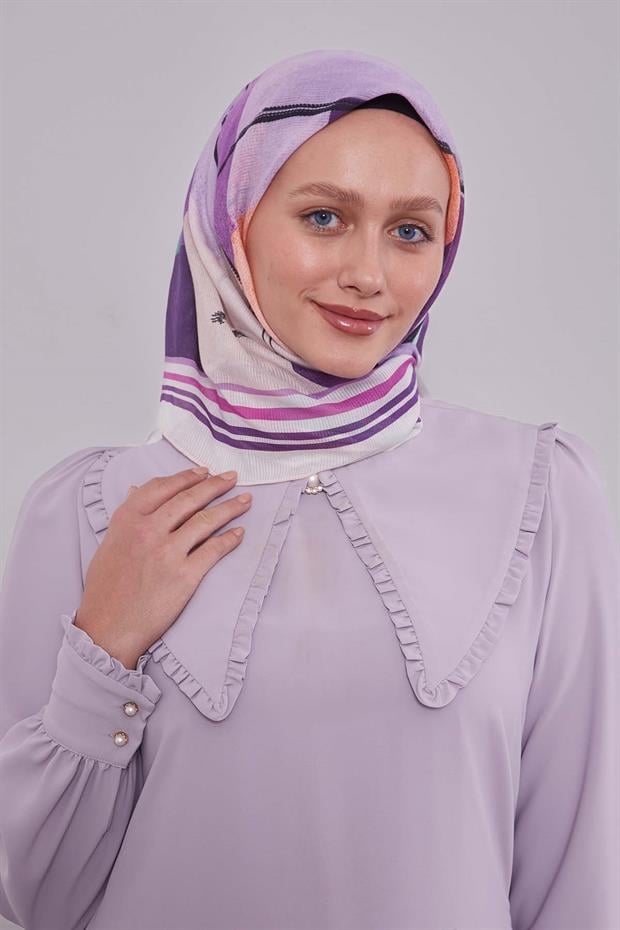 Mor Soyut Desen Pamuk Eşarp
