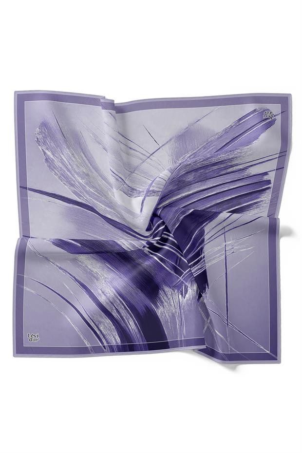 Mor Soyut Kristal Desen Twill İpek Eşarp