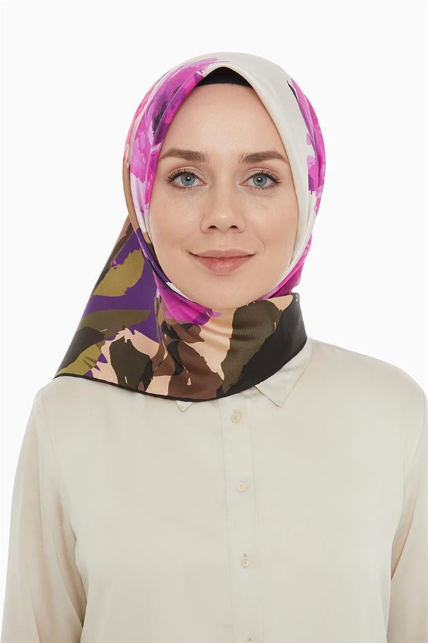 Mor Twill Saf İpek Eşarp