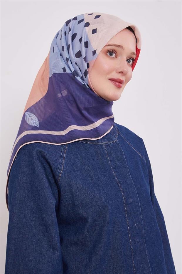 Mor Yaprak Desen Pamuk Eşarp